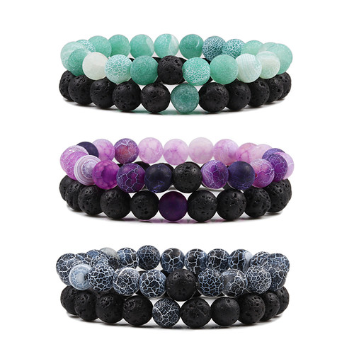 1-2PCS Beaded Bracelets Bangles Set Natural Lava Stone
