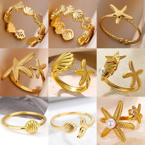 Starfish Shell Stainless Steel Open Rings For Women Fashion
