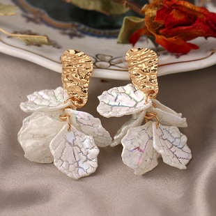 Korean White Acrylic Flower Petal Drop Earrings For Women's
