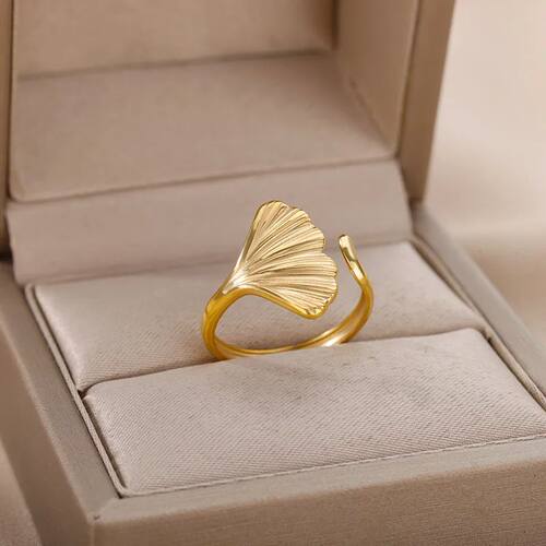 Ginkgo Leaf Rings For Women Stainless Steel Adjustable Open