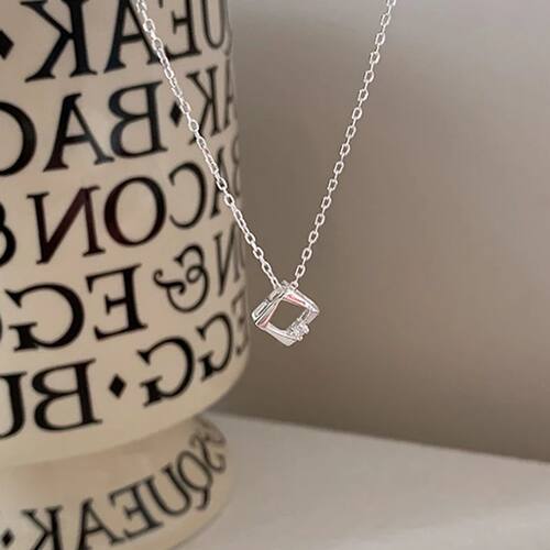 New Sterling Silver Geometric Shape Necklace Simple Pendant