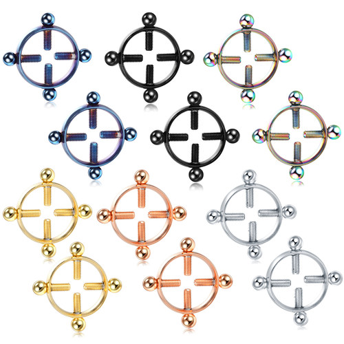 2 Pcs Round Screw Fake Sexy Nipple Clip Ring Charm Faux