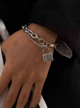 Salircon Kpop Stainless Steel Lock Pendant Bracelet on Hand
