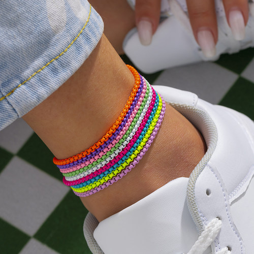9 Colors Unique Adjustable Iron Chain Anklet Bracelet for