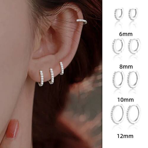 Sterling Silver Shiny Zircon Round Hoop Earrings For Women