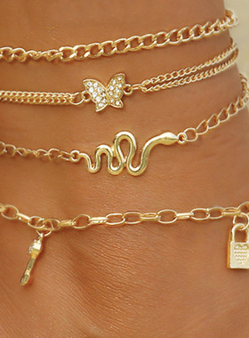 Bohemia Gold Color Snake Ankle Bracelet Set For Women