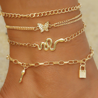 Bohemia Gold Color Snake Ankle Bracelet Set For Women