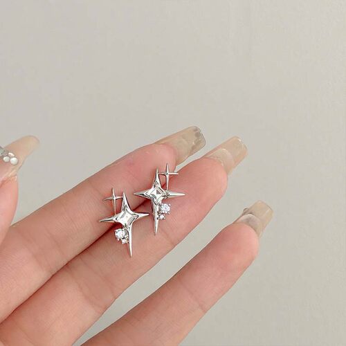 2023 Fashion Silver Color Cross Star Zircon Stud Earrings