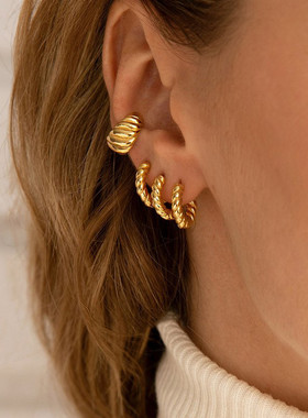 C Shape Twist Croissant Earrings For Women Stainless Steel