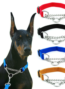 Martingal Dog Collar with Welded Link Chain Pet Nylon Slip