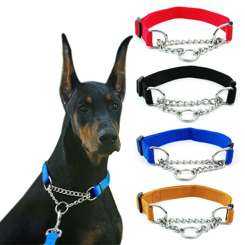 Martingal Dog Collar with Welded Link Chain Pet Nylon Slip
