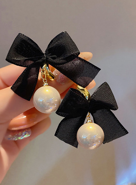 2023 New French Romantic Black Bow White Pearl Women's