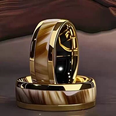 8MM Men's Fashion Abalone Shell Inlay Rings Gold Color