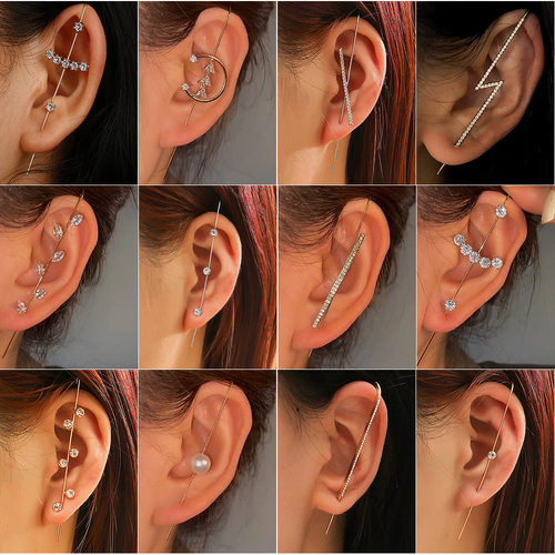 Bohemian Wedding Ear Wrap Crawler Hook Earring Crystal Stud