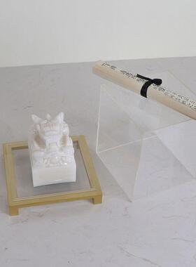 新中式印章玉玺展示柜摆件样板房展厅书房办公桌桌面家居软装饰品
