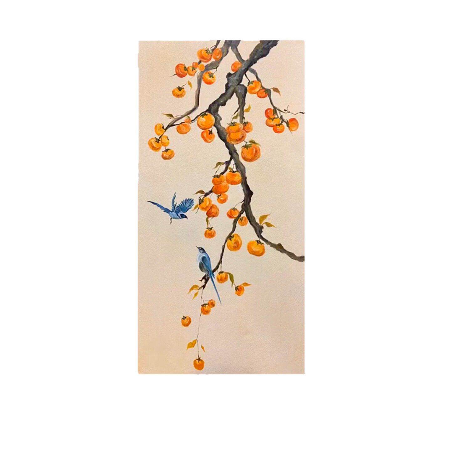 花鸟鱼图玄关入户装饰画手绘油画事事如意立体肌理画挂画壁画