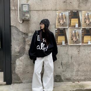 休闲宽松显瘦中长款 2025新款 上衣 潮流字母圆领卫衣女春季 高街美式