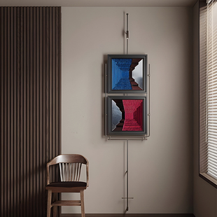 高级感侘寂风金属杆氛围灯画壁灯挂画酒店餐厅走廊过道吊杆装 饰画