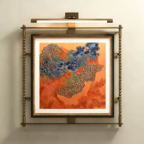 轻奢金属杆装饰画玄关挂画现代侘寂风抽象肌理艺术壁灯画酒店客厅