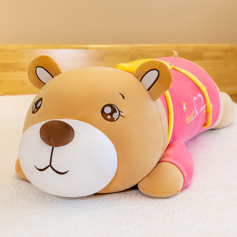 卡通趴趴抱睡熊毛绒玩具公仔泰迪熊情侣长条酣睡熊睡觉抱枕枕头男
