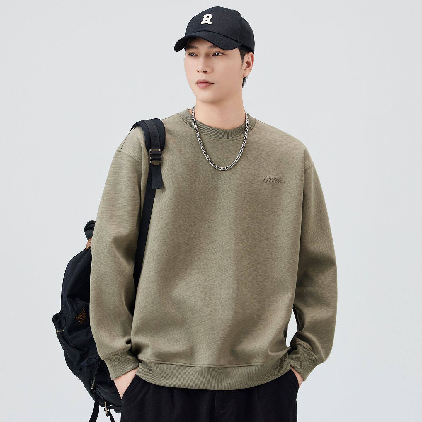 明格|2025秋季新款刺绣圆领卫衣男士420g重磅宽松休闲长袖上衣男