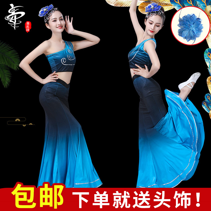舞裁缝傣族服装女孔雀舞蹈表演服装学生艺考演出服鱼尾裙练习裙