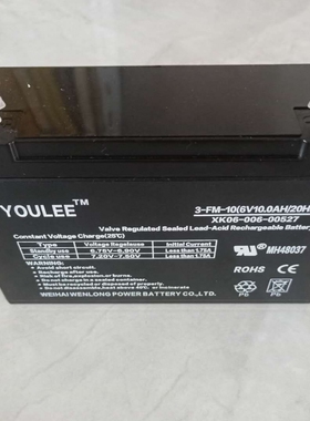有利蓄电池 3-FM-10A 6V10AH 玩具车 童车用电瓶 XK06-006-00527