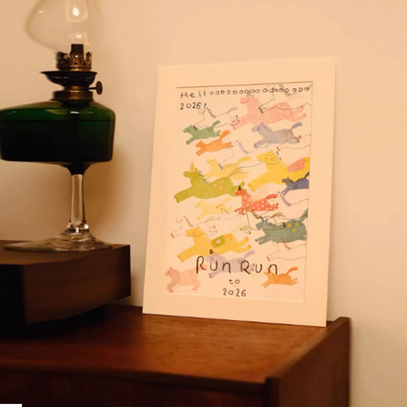 奔向2026童趣风卧室客厅装饰挂画田园卡通小马家装入户玄关柜摆件