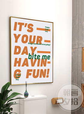 come 橙蓝色复古英文撞色海报挂画 网红拍照道具装饰画简约客厅画