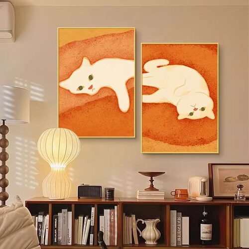 可爱猫咪餐桌装饰画轻奢高级感客厅沙发背景墙面挂画桌面摆画壁画