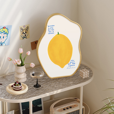 北欧风黄色柠檬和蓝色椅子小摆画卧室床头柜桌面清新摆台画摆件