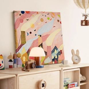 奶油风儿童房装 饰画卧室床头挂画北欧原木风客厅壁画餐厅桌面摆画