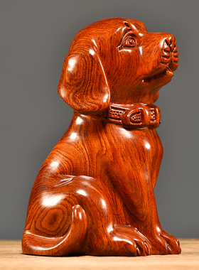 花梨木雕狗摆件实木动物家居玄关客厅电视柜办公桌装饰创意工艺品