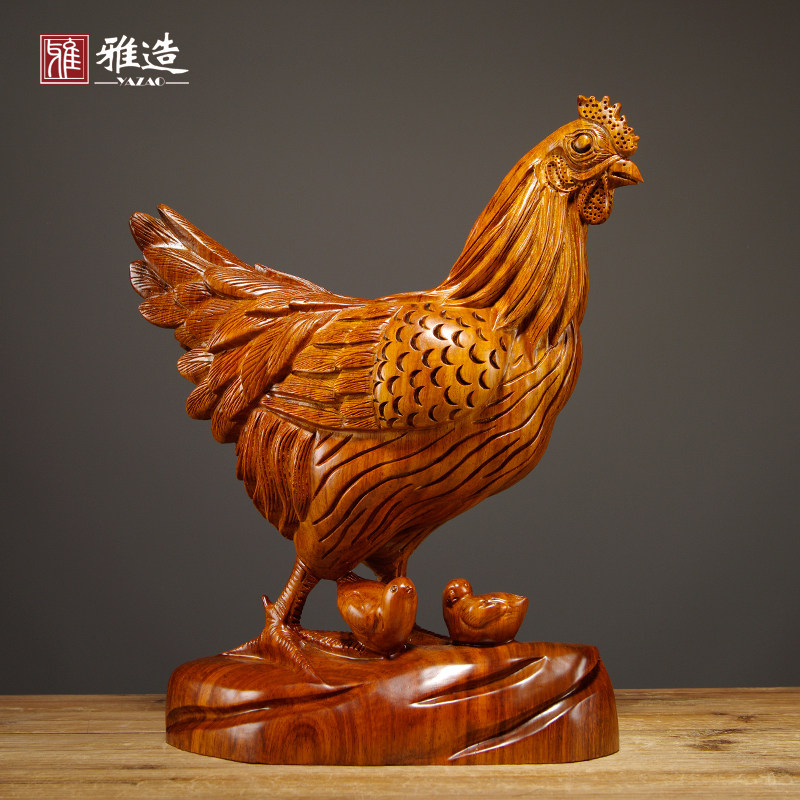 花梨木雕母鸡摆件实木动物生肖鸡寓意家居客厅店铺装饰红木工艺品