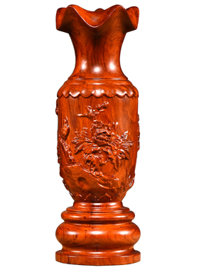 木雕花梨木装饰花瓶摆件实木客厅中式大号插花雕刻工艺品家居送礼