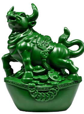 实木雕刻绿色木雕牛摆件开业礼品