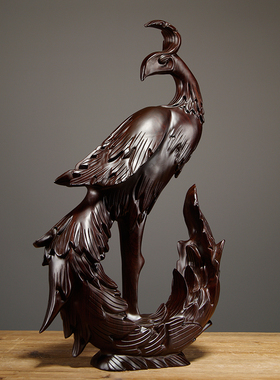 黑檀木雕刻凤凰摆件实质木家居z玄关电视柜酒柜装饰工艺品乔迁送