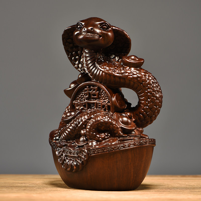 黑檀木雕蛇摆件实木十二生肖木制蛇家居客厅动物装饰品红木工艺品