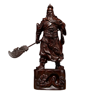 黑檀木雕关公摆件实木大号武财神关羽神像家居客厅装饰红木工艺品