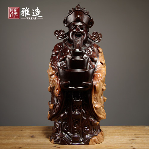 黑檀木雕财神爷佛像摆件供奉摆设