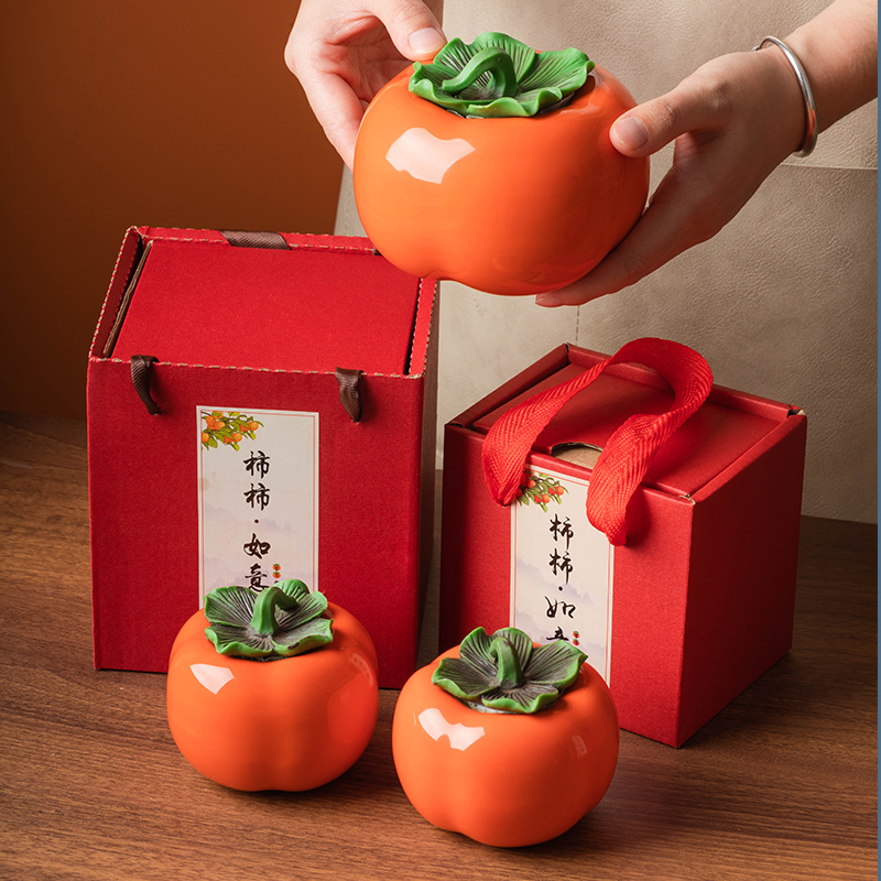 陶瓷柿子茶叶罐柿柿如意