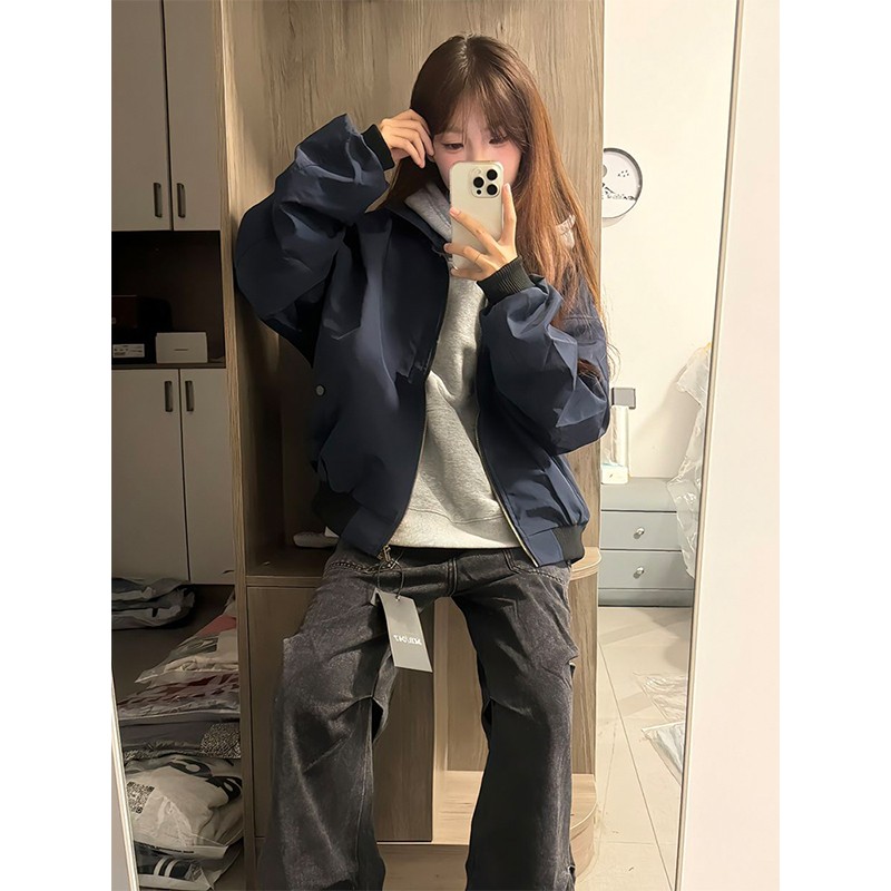 藏青色外套男春秋夹克美式棒球服