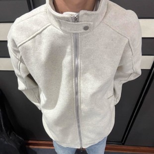 春季新款花灰色毛呢夹克男款潮流简约百搭基础款立领短款外套上衣