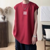 背心男夏季 休闲印花圆领坎肩t恤 运动上衣ins潮牌宽松大码 薄款 无袖