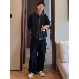 韩系氛围感早秋上衣毛衣开衫 男款 外套 领针织衫 假两件黑色格纹衬衫