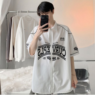 拉链polo衬衫男美式棒球服短袖t