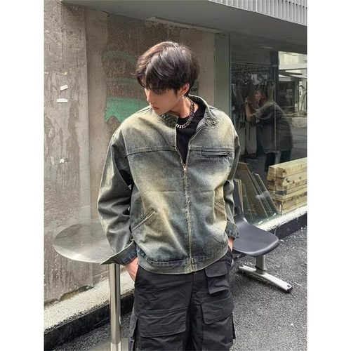 美式复古短款牛仔外套男痞帅秋冬