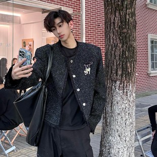 贵气穿搭美式 春秋高级感痞帅男装 夹克 垫肩外套男款 轻奢小香风短款