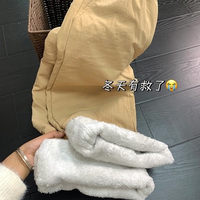 羊羔绒男款冬加绒直筒裤保暖长裤