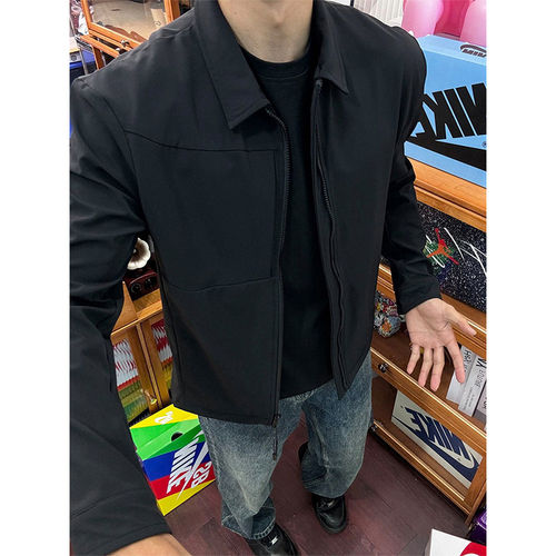 黑色翻领行政夹克男款秋季高级感